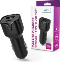 Setty Autós USB-A + USB-C töltő (5V / 2.4A) Fekete