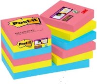 Post-it Super Sticky 47,6x47,6mm öntapadó jegyzettömb - Vegyes színek (12x90 lap / tömb)