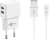 Goobay Hálózati töltő 2xUSB töltő (5V / 2,4A) + Lightning kábel (1 méter) - Fehér