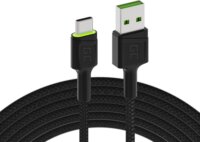 Green Cell Ray USB apa - USB-C apa LED Adat és Töltőkábel 2m - Fekete