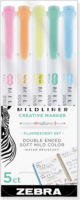 Zebra Mildliner Fluorescent 1,0/3,5 mm Szövegkiemelő készlet, 1,0/3,5 mm- Vegyes színek (5 db/ csomag))