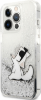 Karl Lagerfeld Liquid Glitter Choupette Eat Apple iPhone 13 Pro Max Szilikon Tok - Ezüst/Mintás