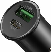 Baseus Circular Metal Autós USB-A + USB-C töltő - Fekete (30W)