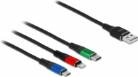 Delock 87277 USB-A apa 2.0 - Lightning + Micro USB-B + USB-C apa Adat és töltőkábel - Fekete (1m)