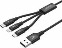 Unitek C14049BK USB-A apa 2.0 - Micro USB-B/USB-C/Lightning apa Töltőkábel - Fekete (1.2m)
