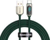 Baseus Display Fast Charging Cable USB-A apa - USB-C apa 2.0 Adat és töltőkábel - Zöld/Ezüst (2m)