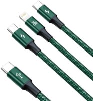 Baseus Rapid Series USB-A apa 2.0 - USB-C/Lightning/Micro USB-B apa Adat és töltőkábel - Zöld/Fekete (1.5m)