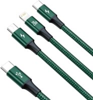 Baseus Rapid Series USB-A apa 2.0 - USB-C/Lightning/Micro USB-B apa iPhone töltőkábel - Zöld/Fekete (1.5m)