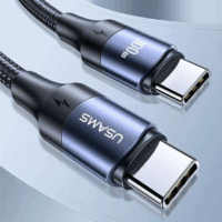 USAMS SJ524USB01 USB-C apa - USB-C apa 2.0 Adat és töltőkábel - Fekete/Szürke (1.2m)