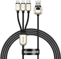 Baseus Year of the Tiger One-for-three USB-A apa 2.0 - Micro USB-B/USB-C/Lightning apa Adat és töltőkábel - Fekete/Ezüst (1.2m)