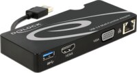 DeLock 62461 USB 3.0 M - HDMI + D-Sub(15) + Gigabit LAN + USB 3.0 F Adapter Fekete