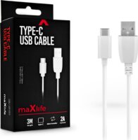 Maxlife USB-C apa - USB-C apa Adat és töltőkábel - Fehér (3m)