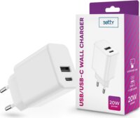 Setty TF-0121 Hálózati USB-C / USB-A töltő - Fehér (20W)