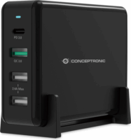 Conceptronic OZUL01B Hálózati USB-C / USB-A töltő - Fekete (65W)