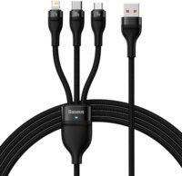 Baseus Flash Series USB-A apa 2.0 - USB-C + Micro USB + Lightning apa Adat és töltőkábel - Fekete (1.2m)