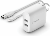 Belkin Boost Charge Dual USB-A Hálózati töltő + USB-A apa - Lightning apa töltőkábel - Fehér (24W)