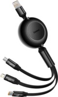 Baseus Bright Mirror Series II Retractable USB-A apa 2.0 - Micro USB/USB-C/Lightning apa Adat és töltőkábel - Fekete (1.1m)