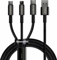 Baseus Tungsten Gold USB-A apa 2.0 - Micro USB/USB-C/Lightning apa iPhone töltőkábel - Fekete (1.5m)
