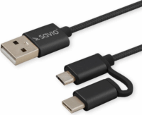 Savio CL-128 USB-A apa - Micro USB/USB-C apa 2.0 Adat és töltőkábel - Fekete (1m)