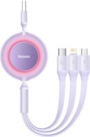 Baseus Bright Mirror Series II Retractable USB-A apa 2.0 - USB-C/Lightning/Micro USB apa iPhone töltőkábel - Lila (1.1m)