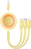 Baseus Bright Mirror II Series Retractable USB-A apa 2.0 - Micro USB/USB-C/Lightning apa Adat és töltőkábel - Sárga (1.1m)