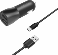 Fixed Smart Rapid Charge Autós 2xUSB-A töltő + USB-C kábel - Fekete (15W)