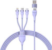 Baseus Flash Series 2 USB-A + USB-C apa - MicroUSB + USB-C + Lightning apa Töltő kábel - Lila (1.5m)