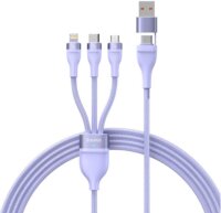 Baseus Flash Series 2 USB-A + USB-C apa - MicroUSB + USB-C + Lightning apa iPhone Töltő kábel - Lila (1.5m)