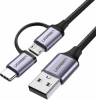 Ugreen US177 2in1 USB apa - USB-C + Micro USB apa Adat és töltő kábel - Fekete (1m)