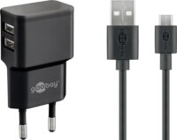 Goobay Micro-USB / 2x USB-A Hálozati töltő készlet - Fekete (18W)