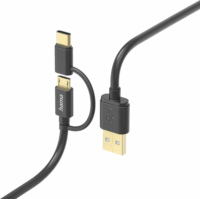 Hama 201533 USB-A apa - MicroUSB/USB-C apa 2.0 Adat és töltő kábel - Fekete (1m)