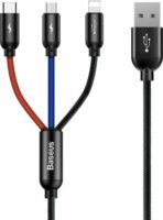 Baseus 3-in-1 Cable USB-A apa - Lightning/Micro USB/USB-C apa 2.0 Adat és töltőkábel - Fekete/Piros/Kék (0.3m)