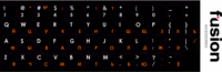 Fusion Billentyűzet matrica - Fekete alapon Narancssárga/Fehér (Orosz/Angol)