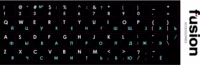 Fusion Billentyűzet matrica - Fekete alapon Kék/Fehér (Orosz/Angol)