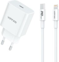 Vipfan E04 USB-C Hálózati töltő + USB-C - Lightning kábel - Fehér (20W)