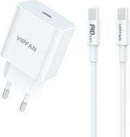 Vipfan E04 USB-C Hálózati töltő + USB-C kábel - Fehér (20W)