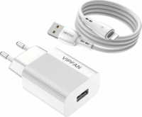 Vipfan E01 USB-A Hálózati töltő + Lightning kábel - Fehér (12W)