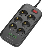 Ldnio SE6403 220V elosztó 6 aljzatos + 4x USB 2m - Fekete