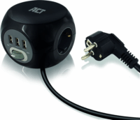 ACT AC2400 PowerCube elosztó 3 aljzatos + USB 1.5m - Fekete