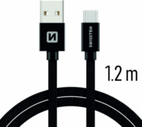 Swissten USB-A apa - USB-C apa 2.0 Adat és töltő kábel - Fekete (1.2m)