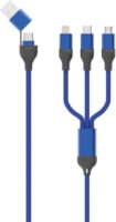 2GO USB-A/USB-C apa - USB-C/Lightning/ MicroUSB apa Adat és töltő kábel - Kék (1,2m)