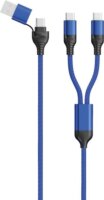 2GO USB-A/USB-C apa - 2x USB-C apa Adat és töltő kábel - Kék (1,2m)