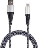 2GO USB-A apa - USB-C apa Adat és töltő kábel - Ezüst/Fekete (1m)