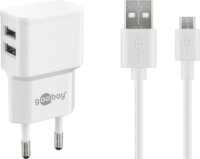 Goobay Micro-USB / 2x USB-A Hálózati töltő - Fehér (5V / 2.4A)
