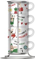 Bialetti Cappuccino 250ml Porcelán Csésze Szett 4 Darabos + Állvány - Mintás