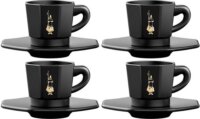 Bialetti Moka 75ml Porcelán Csésze Szett 4 Darabos + Alj - Fekete
