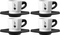 Bialetti Moka 75ml Porcelán Csésze Szett 4 Darabos+ Alj - Fekete/Fehér