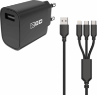 2GO Hálózati USB töltő + 3in1 USB kábel (5V / 3A)