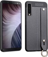 Gigapack Samsung Galaxy A7 (2018) Bőr hatású Szilikon Tok + kézpánt - Fekete