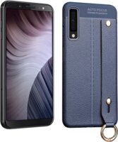 Gigapack Samsung Galaxy A7 (2018) Bőr hatású Szilikon Tok + kézpánt - Sötétkék
